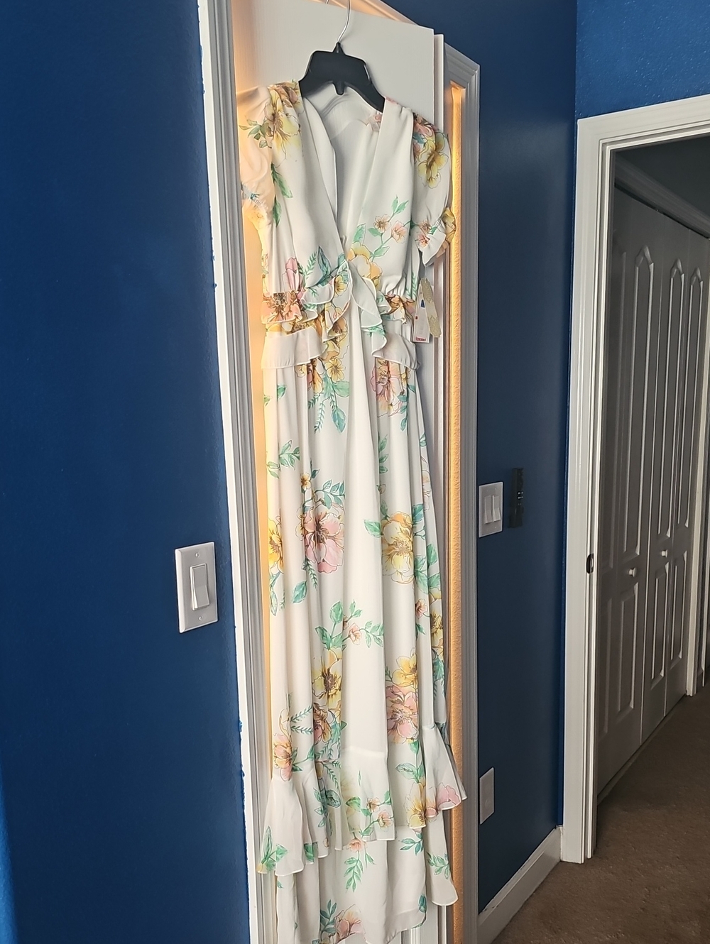 GB White Floral High-Low Wrap Dress with Pastel Blooms